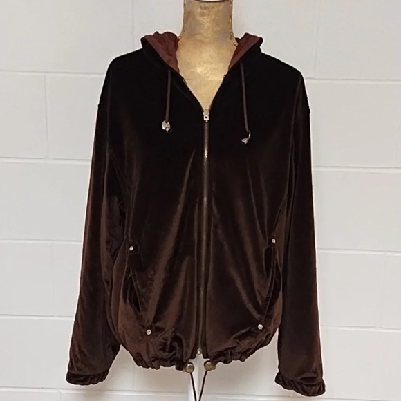 CS Signature Brown Velvet Reversible Hoodie Jacket Large - Picture 1 of 16